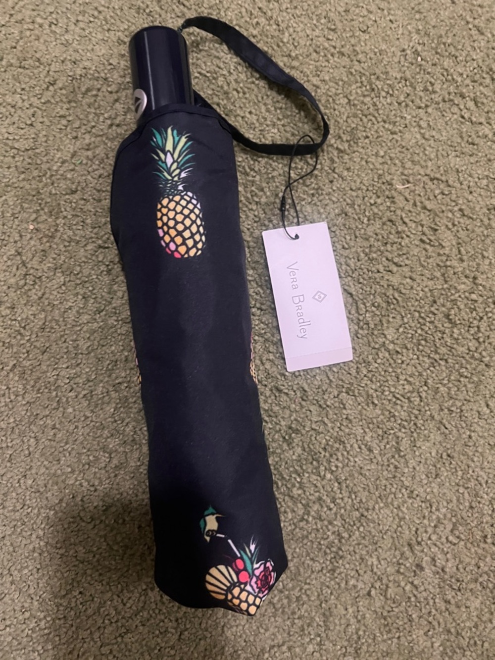 Vera Bradley Black Pineapple Print Compact Umbrella